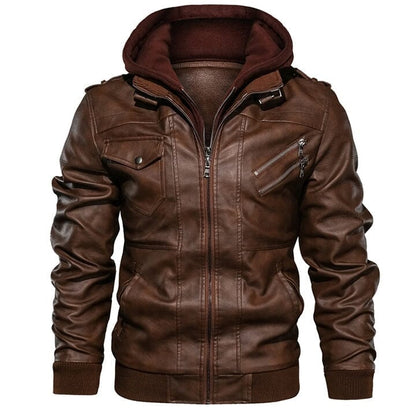 Lederjacke Herren Braun mit Abnehmbarer Kapuze Lederjacke Herren Braun mit Abnehmbarer Kapuze Eldenmark 