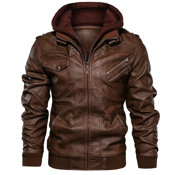 Lederjacke Herren Braun mit Abnehmbarer Kapuze Lederjacke Herren Braun mit Abnehmbarer Kapuze Eldenmark 