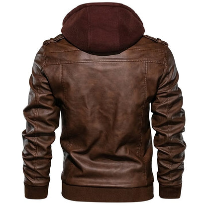 Lederjacke Herren Braun mit Abnehmbarer Kapuze Lederjacke Herren Braun mit Abnehmbarer Kapuze Eldenmark 