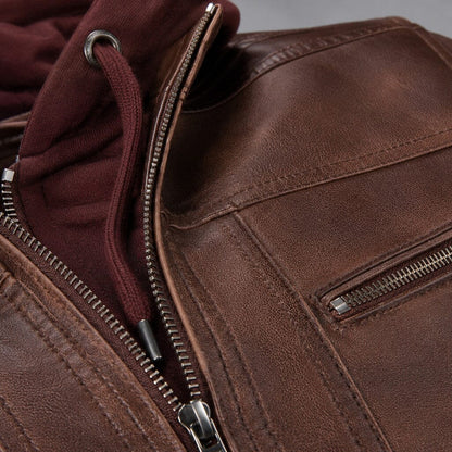 Lederjacke Herren Braun mit Abnehmbarer Kapuze Lederjacke Herren Braun mit Abnehmbarer Kapuze Eldenmark 