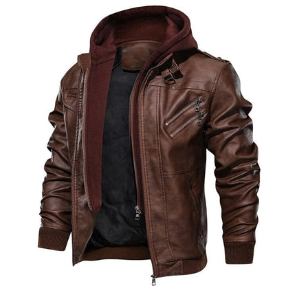 Lederjacke Herren Braun mit Abnehmbarer Kapuze Lederjacke Herren Braun mit Abnehmbarer Kapuze Eldenmark S Braun 