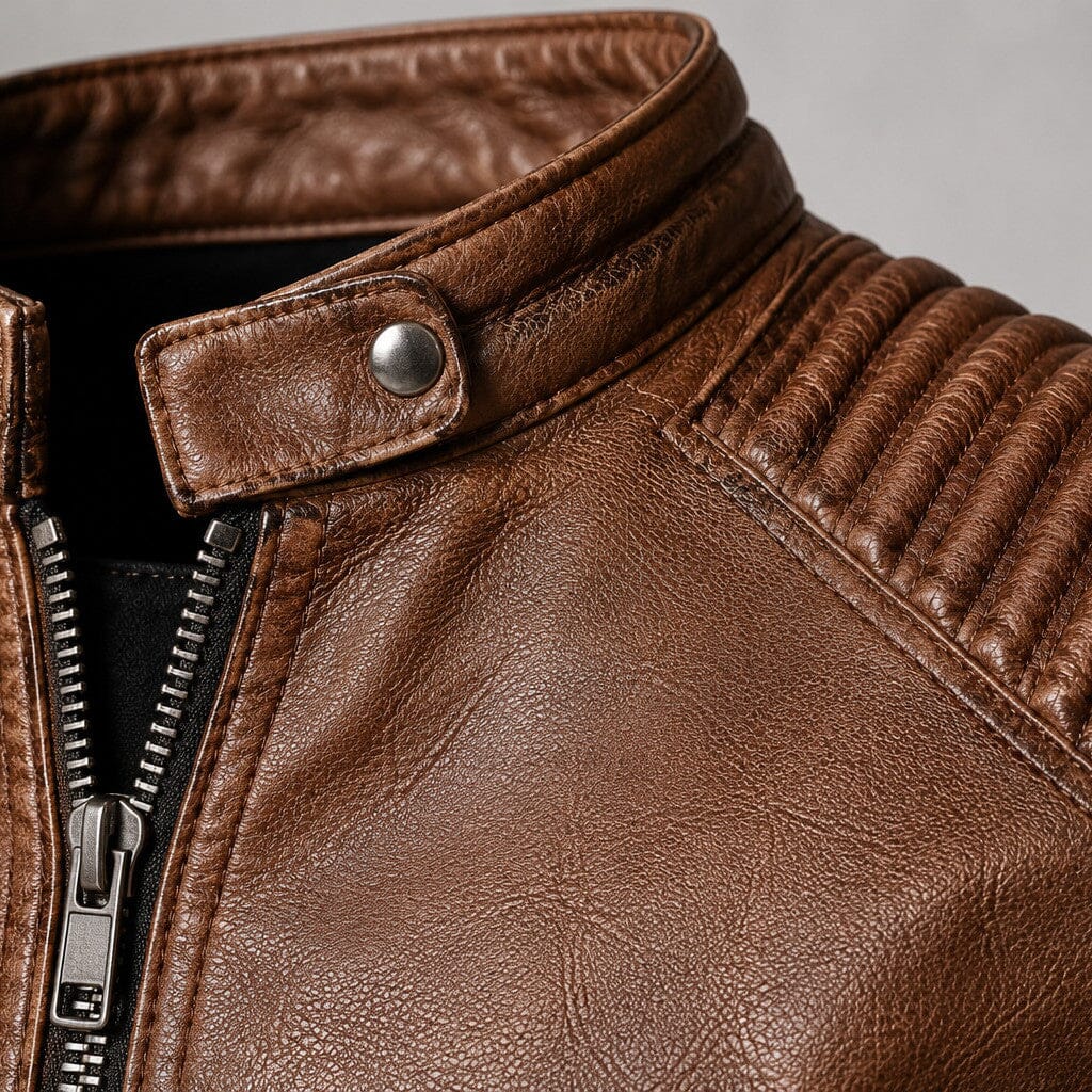 Lederjacke Herren Braun Slim Fit mit Stehkragen Lederjacke Herren Braun Slim Fit mit Stehkragen Eldenmark 
