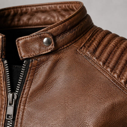 Lederjacke Herren Braun Slim Fit mit Stehkragen Lederjacke Herren Braun Slim Fit mit Stehkragen Eldenmark 