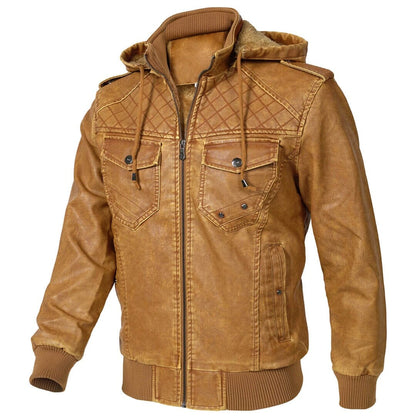 Lederjacke Herren Camel mit Kapuze und Bändchen Lederjacke Herren Camel mit Kapuze und Bändchen Eldenmark 