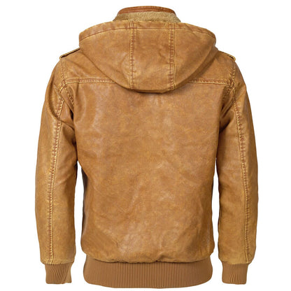 Lederjacke Herren Camel mit Kapuze und Bändchen Lederjacke Herren Camel mit Kapuze und Bändchen Eldenmark 