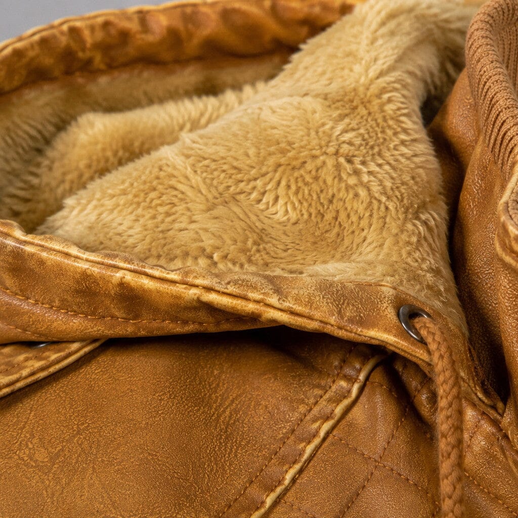 Lederjacke Herren Camel mit Kapuze und Bändchen Lederjacke Herren Camel mit Kapuze und Bändchen Eldenmark 