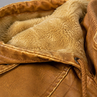 Lederjacke Herren Camel mit Kapuze und Bändchen Lederjacke Herren Camel mit Kapuze und Bändchen Eldenmark 