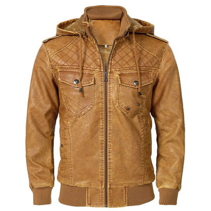 Lederjacke Herren Camel mit Kapuze und Bändchen Lederjacke Herren Camel mit Kapuze und Bändchen Eldenmark S Camel 