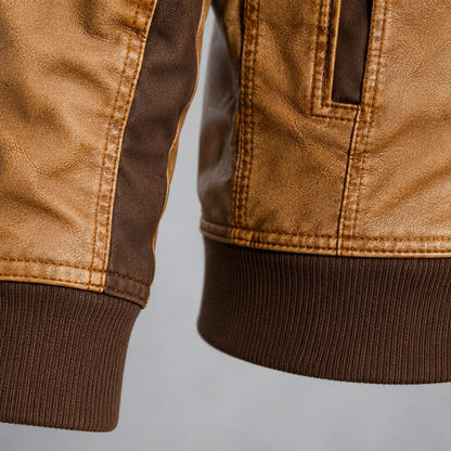 Lederjacke Herren Camel mit Kapuze und Brusttaschen Lederjacke Herren Camel mit Kapuze und Brusttaschen Eldenmark 