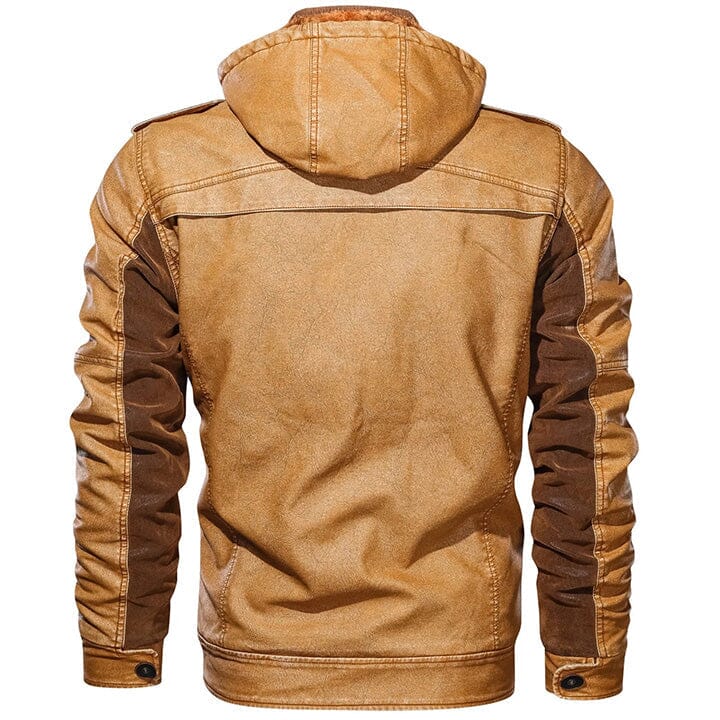 Lederjacke Herren Camel mit Kapuze und Brusttaschen Lederjacke Herren Camel mit Kapuze und Brusttaschen Eldenmark 