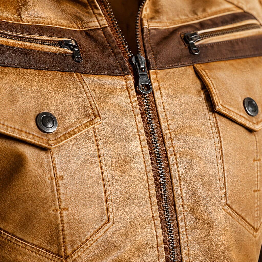Lederjacke Herren Camel mit Kapuze und Brusttaschen Lederjacke Herren Camel mit Kapuze und Brusttaschen Eldenmark 