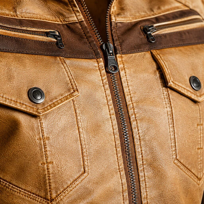 Lederjacke Herren Camel mit Kapuze und Brusttaschen Lederjacke Herren Camel mit Kapuze und Brusttaschen Eldenmark 
