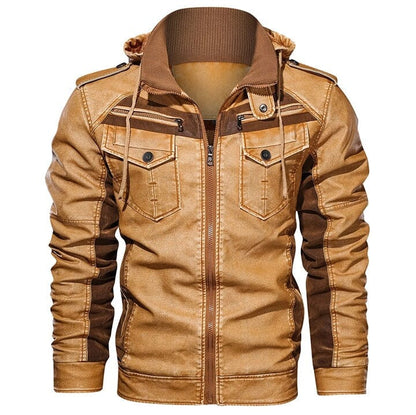 Lederjacke Herren Camel mit Kapuze und Brusttaschen Lederjacke Herren Camel mit Kapuze und Brusttaschen Eldenmark S Camel 