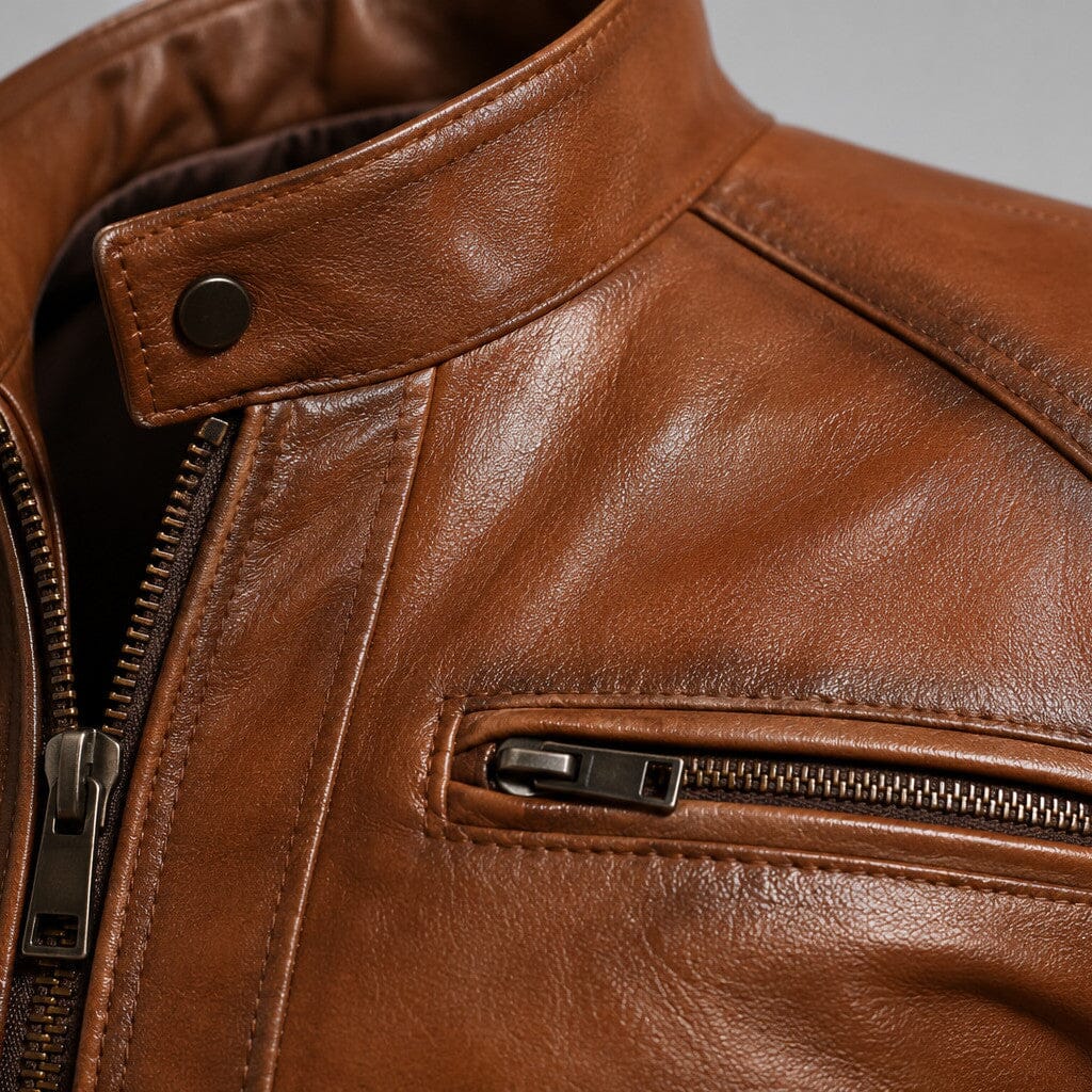 Lederjacke Herren Cognac mit Gesteppten Schultern Lederjacke Herren Cognac mit Gesteppten Schultern Eldenmark 