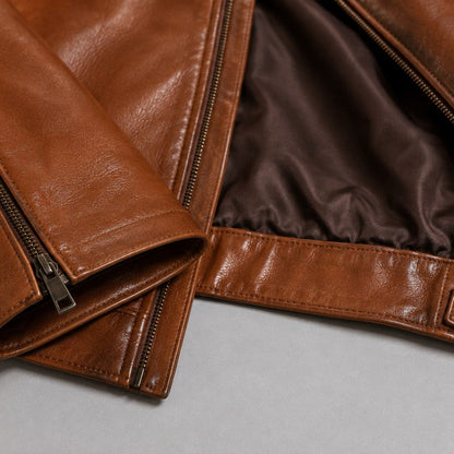 Lederjacke Herren Cognac mit Gesteppten Schultern Lederjacke Herren Cognac mit Gesteppten Schultern Eldenmark 