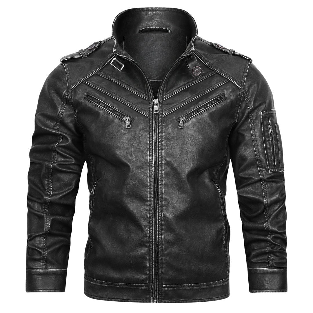Lederjacke Herren Schwarz Biker mit Ärmeltasche Lederjacke Herren Schwarz Biker mit Ärmeltasche Eldenmark 