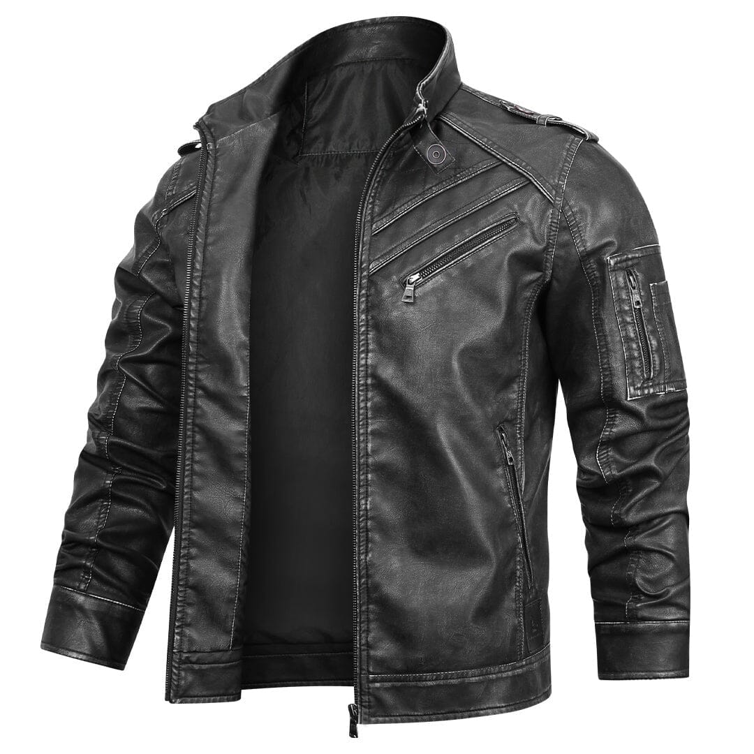 Lederjacke Herren Schwarz Biker mit Ärmeltasche Lederjacke Herren Schwarz Biker mit Ärmeltasche Eldenmark S Schwarz 