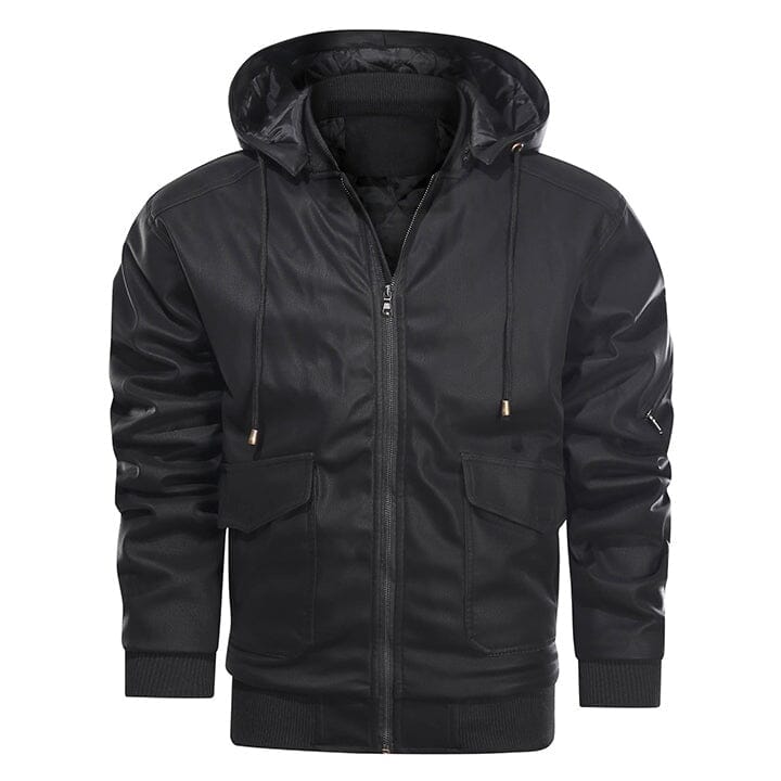 Lederjacke Herren Schwarz Gefüttert mit Kapuze Lederjacke Herren Schwarz Gefüttert mit Kapuze Eldenmark 
