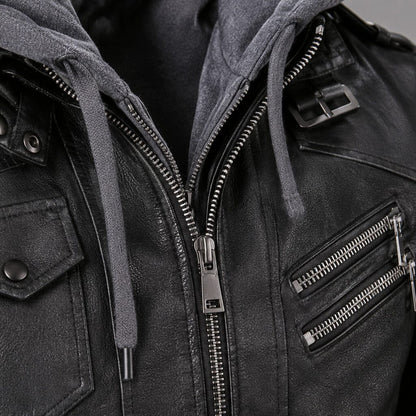 Lederjacke Herren Schwarz mit Abnehmbarer Kapuze Lederjacke Herren Schwarz mit Abnehmbarer Kapuze Eldenmark 