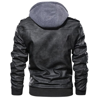 Lederjacke Herren Schwarz mit Abnehmbarer Kapuze Lederjacke Herren Schwarz mit Abnehmbarer Kapuze Eldenmark 