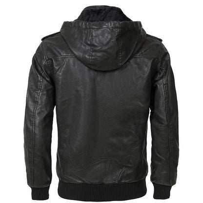 Lederjacke Herren Schwarz mit Kapuze und Bändchen Lederjacke Herren Schwarz mit Kapuze und Bändchen Eldenmark 