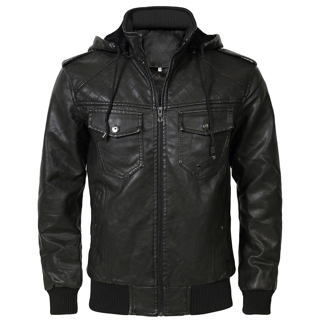 Lederjacke Herren Schwarz mit Kapuze und Bändchen Lederjacke Herren Schwarz mit Kapuze und Bändchen Eldenmark S Schwarz 