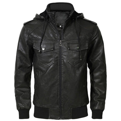 Lederjacke Herren Schwarz mit Kapuze und Bändchen Lederjacke Herren Schwarz mit Kapuze und Bändchen Eldenmark S Schwarz 