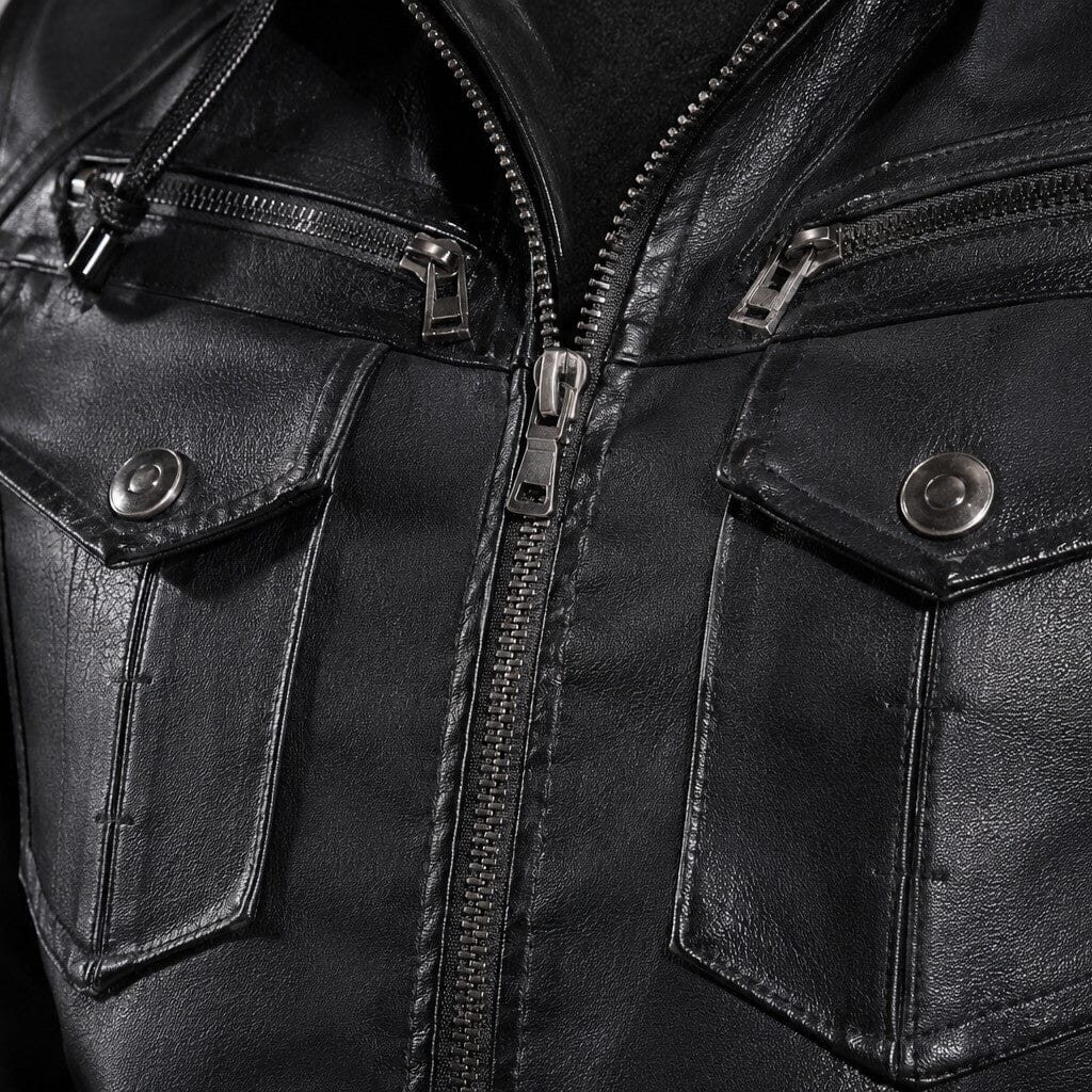 Lederjacke Herren Schwarz mit Kapuze und Brusttaschen Lederjacke Herren Schwarz mit Kapuze und Brusttaschen Eldenmark 