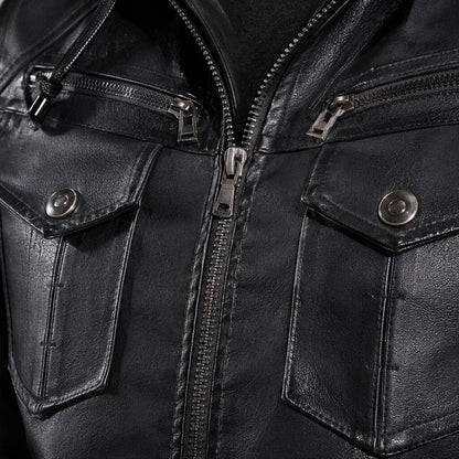 Lederjacke Herren Schwarz mit Kapuze und Brusttaschen Lederjacke Herren Schwarz mit Kapuze und Brusttaschen Eldenmark 