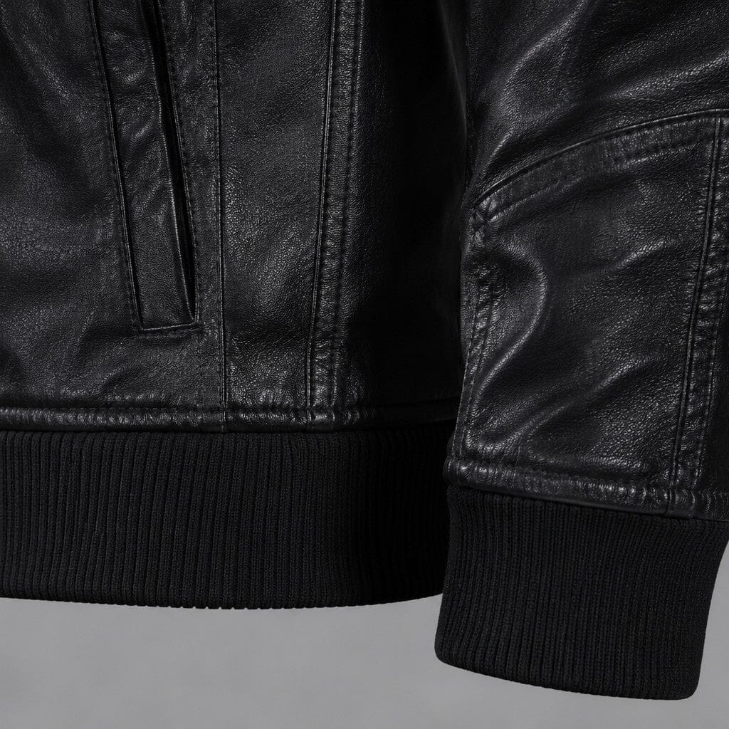 Lederjacke Herren Schwarz mit Kapuze und Brusttaschen Lederjacke Herren Schwarz mit Kapuze und Brusttaschen Eldenmark 