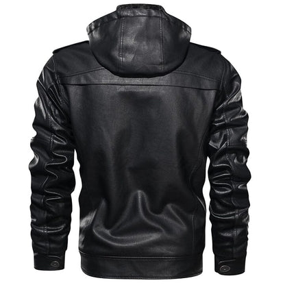 Lederjacke Herren Schwarz mit Kapuze und Brusttaschen Lederjacke Herren Schwarz mit Kapuze und Brusttaschen Eldenmark 