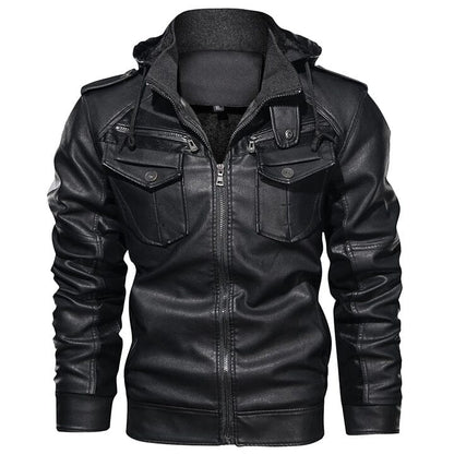 Lederjacke Herren Schwarz mit Kapuze und Brusttaschen Lederjacke Herren Schwarz mit Kapuze und Brusttaschen Eldenmark S Schwarz 