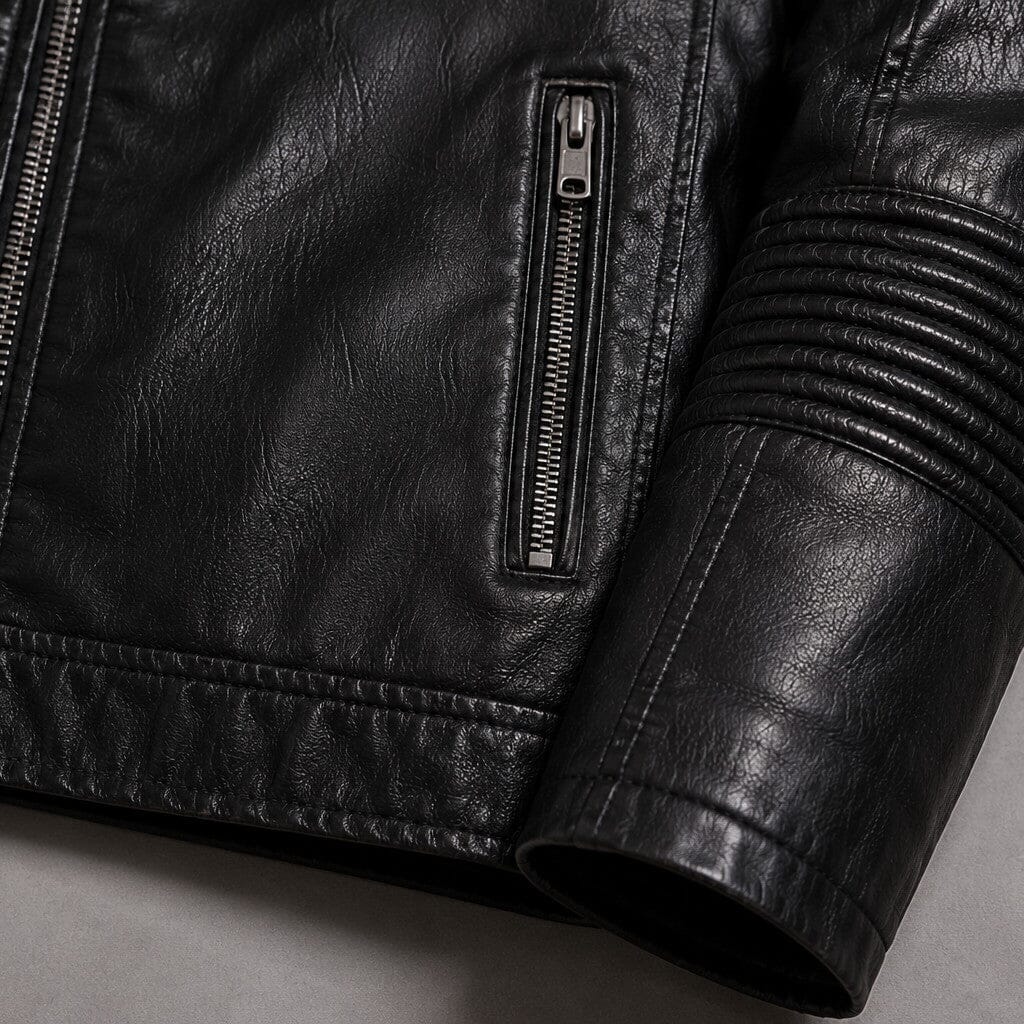 Lederjacke Herren Schwarz Slim Fit mit Stehkragen Lederjacke Herren Schwarz Slim Fit mit Stehkragen Eldenmark 