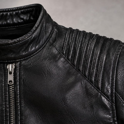 Lederjacke Herren Schwarz Slim Fit mit Stehkragen Lederjacke Herren Schwarz Slim Fit mit Stehkragen Eldenmark 