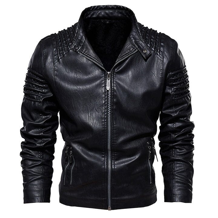 Lederjacke Herren Schwarz Slim Fit mit Stehkragen Lederjacke Herren Schwarz Slim Fit mit Stehkragen Eldenmark S Schwarz 