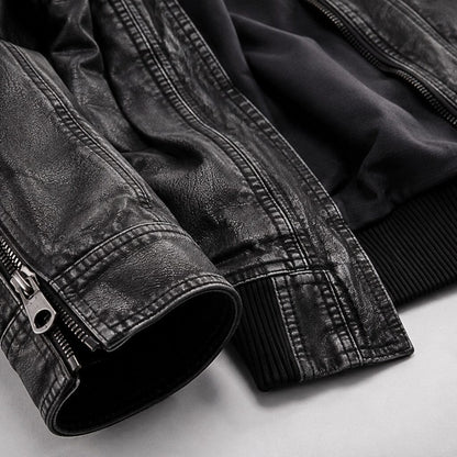 Lederjacke Herren Schwarz Vintage mit Stehkragen Lederjacke Herren Schwarz Vintage mit Stehkragen Eldenmark 