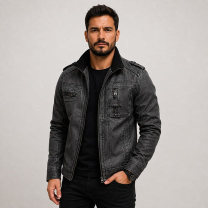 Lederjacke Herren Schwarz Vintage mit Stehkragen Lederjacke Herren Schwarz Vintage mit Stehkragen Eldenmark 