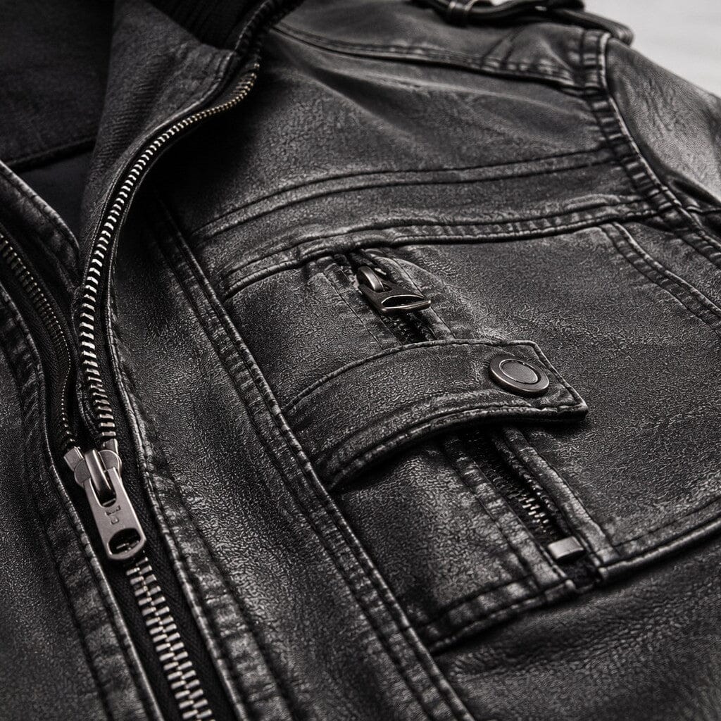 Lederjacke Herren Schwarz Vintage mit Stehkragen Lederjacke Herren Schwarz Vintage mit Stehkragen Eldenmark 