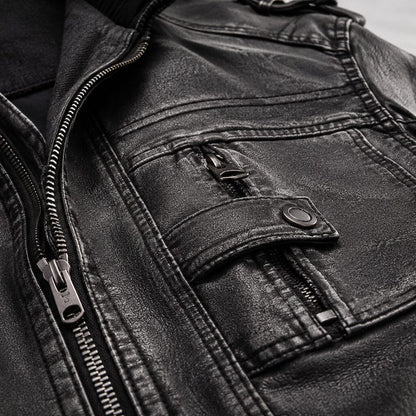 Lederjacke Herren Schwarz Vintage mit Stehkragen Lederjacke Herren Schwarz Vintage mit Stehkragen Eldenmark 