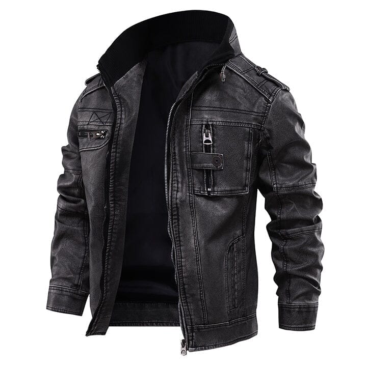 Lederjacke Herren Schwarz Vintage mit Stehkragen Lederjacke Herren Schwarz Vintage mit Stehkragen Eldenmark S Schwarz 