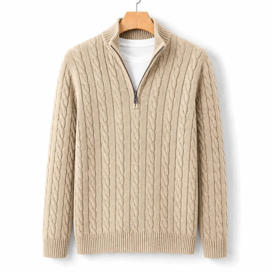 TAEBAEK Strickpullover mit Reißverschluss Strickpullover Eldenmark Beige S 