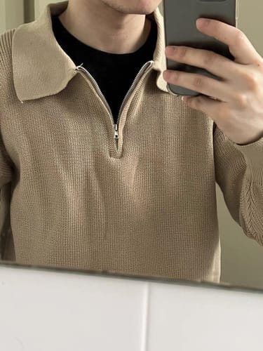 Kundenfoto zu Herren Strickpullover Rippstrick mit Polokragen