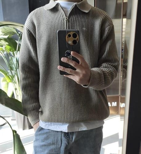 Kundenfoto zu Herren Strickpullover Rippstrick mit Polokragen